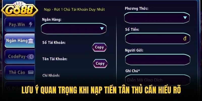 Lưu ý quan trọng khi nạp tiền tân thủ cần hiểu rõ